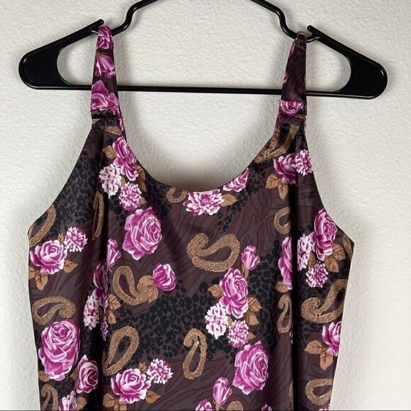 Vintage 90s Women’s 100% Silk Pink Brown Floral Maxi Nightgown Slip Dress Sz L - Picture 9 of 10